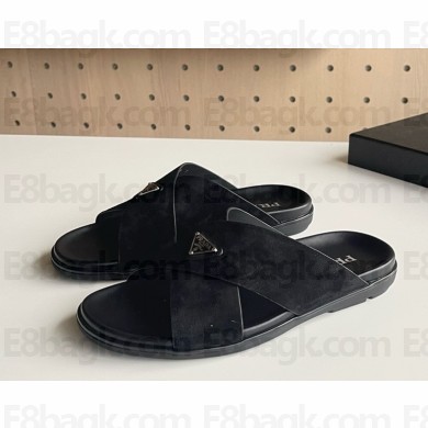 Prada men's Suede crisscross slides 2X3146 black 2025