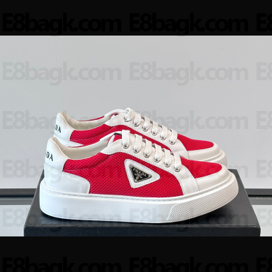 Prada men's sneakers mesh and leather white / red 2025
