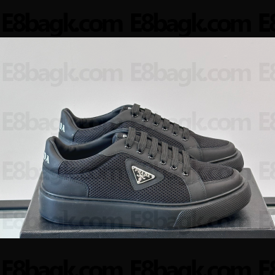 Prada men's sneakers mesh and leather black 2025