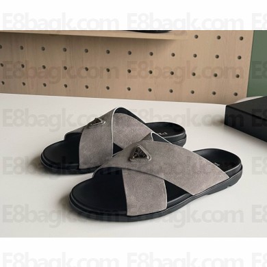 Prada men's Suede crisscross slides 2X3146 grey 2025