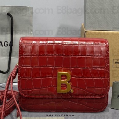 Balenciaga Cowhide Crocodile embossed Flap bag in Red Bb004 2021