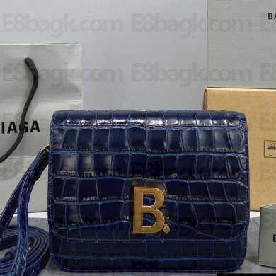  Balenciaga Cowhide Crocodile embossed Flap bag in Blue Bb005 2021