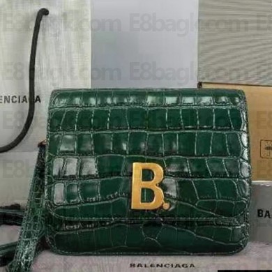 Balenciaga Cowhide Crocodile embossed Flap bag in Green Bb007 2021