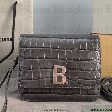 Balenciaga Cowhide Crocodile embossed Flap bag in Gray Bb008 2021
