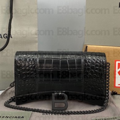 Balenciaga Cowhide Crocodile embossed Chain bag in Black Bb020
