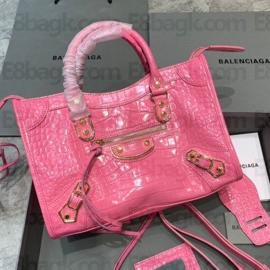 Balenciaga Crocodile pattern cowhide MotorcycleBag in Pink Bb025