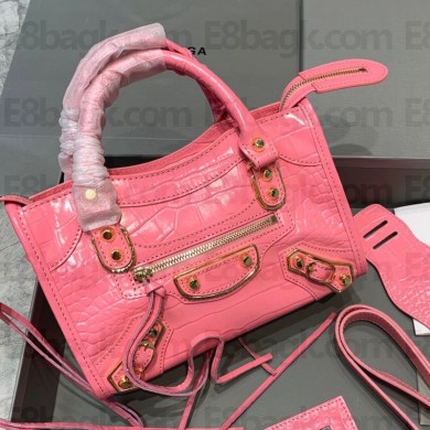 Balenciaga Crocodile pattern cowhide MotorcycleBag in Pink Bb026