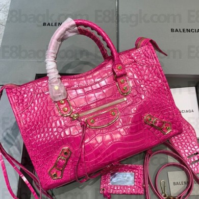 Balenciaga Crocodile pattern cowhide MotorcycleBag in Pink Bb030