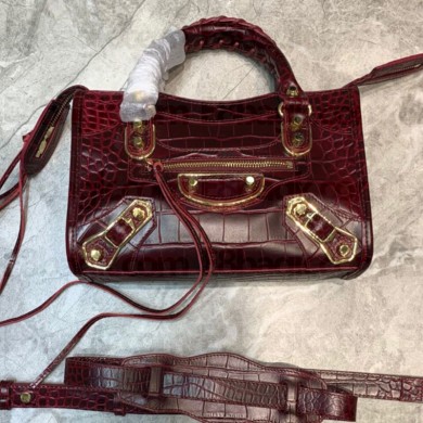 Balenciaga Crocodile pattern cowhide MotorcycleBag in Red Bb046