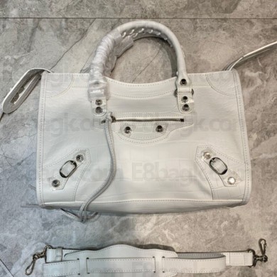 Balenciaga Crocodile pattern cowhide MotorcycleBag in White Bb048