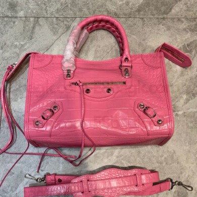 Balenciaga Crocodile pattern cowhide MotorcycleBag in Pink Bb049