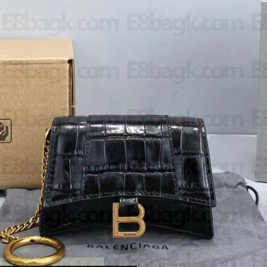 Balenciaga Crocodile pattern Mini Hourglass bag charm in Black Bb053