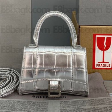 Balenciaga Cowhide Mini Hourglass Bag Silver Bb061