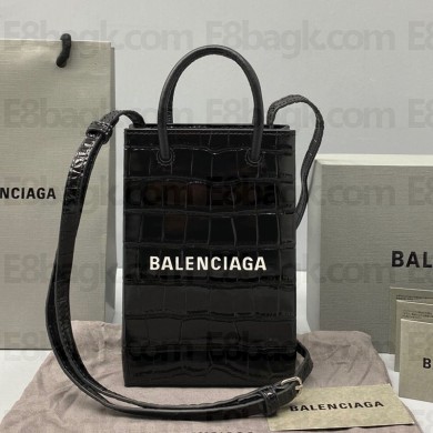 Balenciaga Crocodile pattern Handbag in Black Bb074
