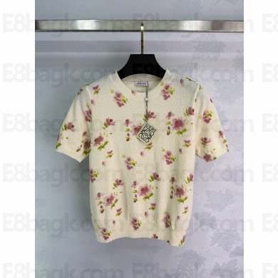 LOEWE White/Pink Short sleeve sweater in cotton blend 2025