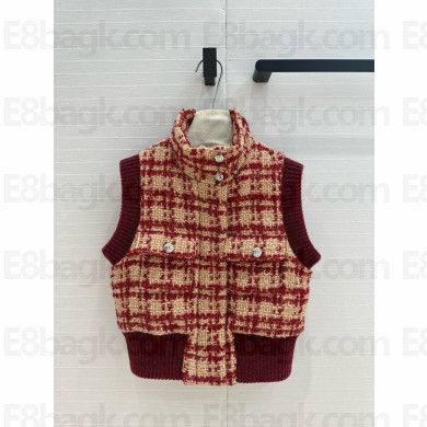 CHANEL Wool & Mohair Tweed, Wool & Cashmere vest Beige & Burgundy 2024