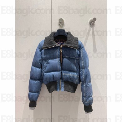 LOUIS VUITTON Denim Print Cropped Puffer Jacket 2024