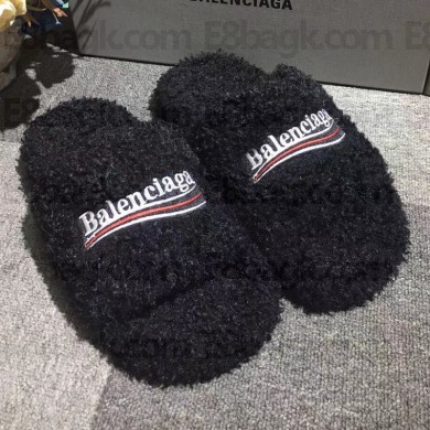 Balenciaga Political Campaign Wool slippers couple models in Black Bs020