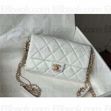 Chanel Lambskin Chain bag in white  As2563