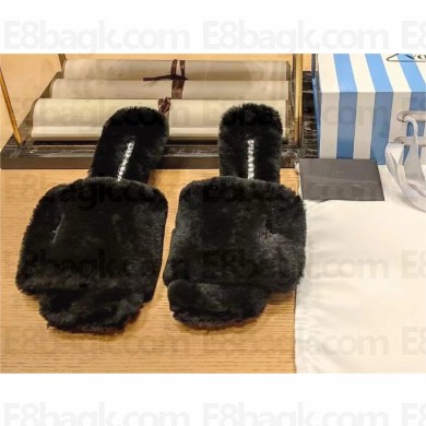 Prada heel 6.5cm Shearling sandals 1XX654 black 2023