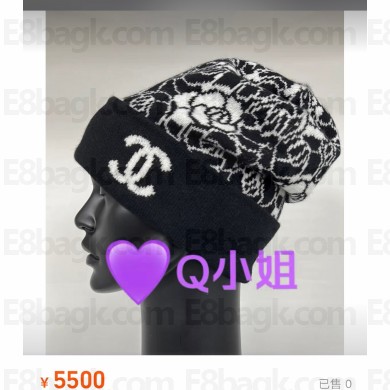 chanel camellia printed knit hat black 2023
