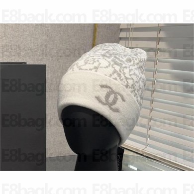 chanel camellia printed knit hat white 2023