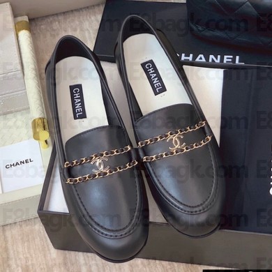 Chanel Calfskin Sheepskin lining loafers shoes in Black Cs009
