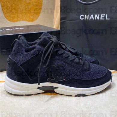 Chanel Wool knitted fabric sports shoes in Black Cs020