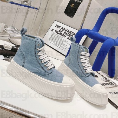 Chanel Denim upper cowhide lining biscuit shoes in Blue Cs118