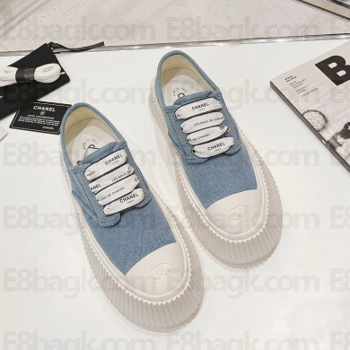 Chanel Denim upper cowhide lining biscuit shoes in Blue Cs121