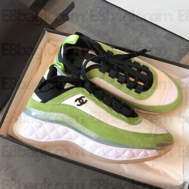 Chanel Calfskin/Nylon and Satin sports shoes in white/green     Cs273