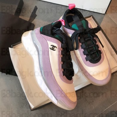Chanel Calfskin/Nylon and Satin sports shoes in white/Purple     Cs274