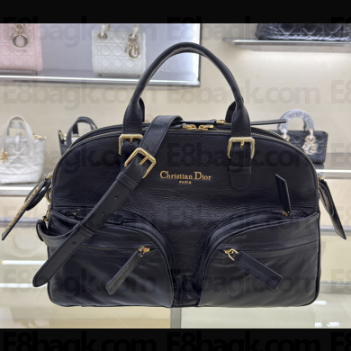 Dior Medium Grand Tour Bowling Bag Black Crinkled Calfskin 2025