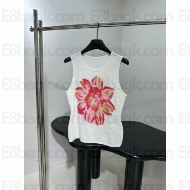 chanel white cotton vest with flower 2024 