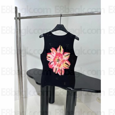 chanel black cotton vest with flower 2024 