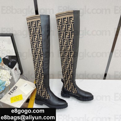 FENDI Knitted sock tube/Soft cowhide Knee boots Fes022