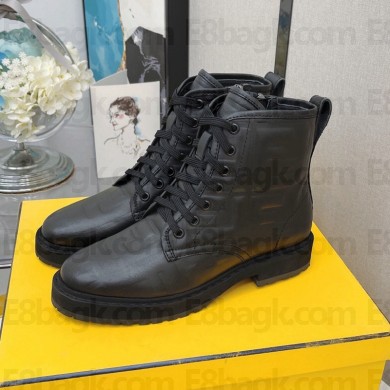 FENDI cowhide embossed logo Short boots in Black Fes023