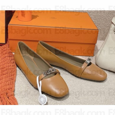 Hermes Bilbao ballet flat goatskin with iconic silver plated buckle brown 2025