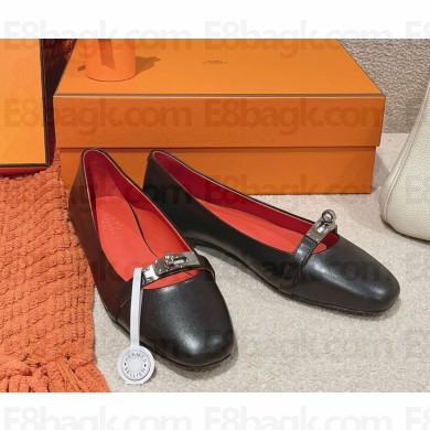 Hermes Bilbao ballet flat goatskin with iconic silver plated buckle black 2025