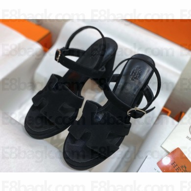 HERMES Jazz 90 sandal velvet with iconic "H" cut-out noir 2025