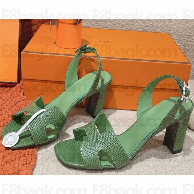 HERMES Holy 80 sandal in Lizard calfskin green 2025