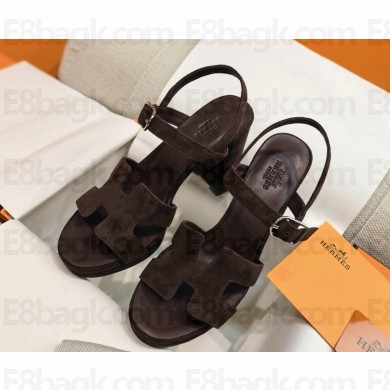 HERMES Jazz 90 sandal velvet with iconic "H" cut-out marron ébène 2025