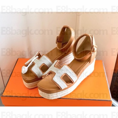 HERMES Elda espadrille sandal in Canvas and leather Beige heel 8.5cm platform 5cm 2025