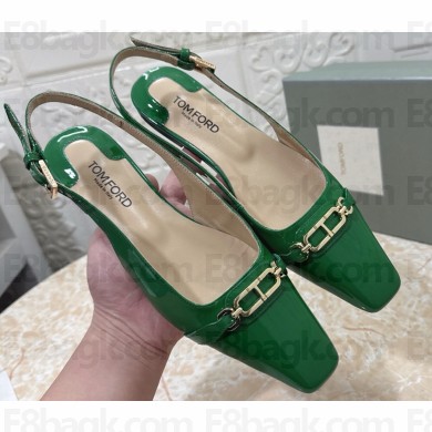 TOM FORD Whitney patent leather slingback ballerina shoes green 2025