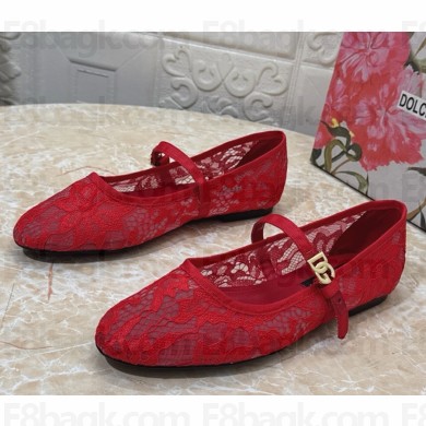Dolce & Gabbana Cotton Lace ballet flats red 2025