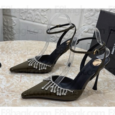 Saint Laurent patent leather slingback pump with crystal army green heel 10.5cm 2025