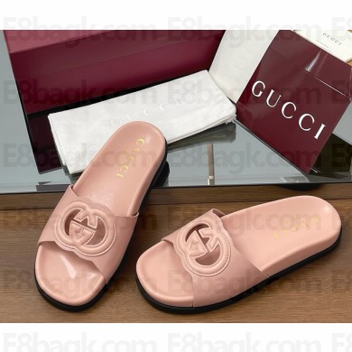 Gucci Women's Interlocking G cut-out slide sandal pink leather 2025 