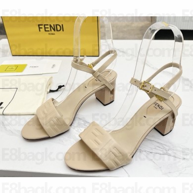 FENDI Delfina leather medium-heeled sandals beige heel 6cm 2025