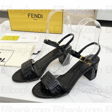 FENDI Delfina leather medium-heeled sandals black heel 6cm 2025