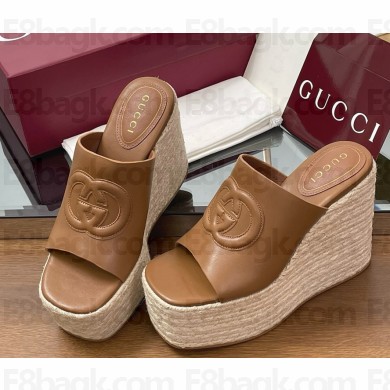 Gucci Women's Interlocking G sandal 817212 Brown leather heel 11cm platform 5cm 2025